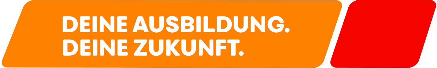 Orange-roter Hintergrund mit Überschrift Deine Ausbildung, Deine Zukunft.