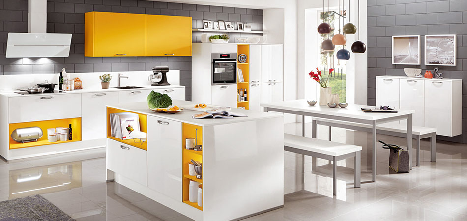 moderne Küche Nobilia Focus weiß mit gelb