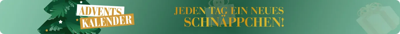 Tannenbaum, Text Adventskalender, jeden Tag ein neues Schnäppchen.