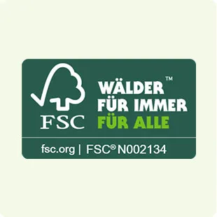 Siegel FSC Wälder TM für immer für alle, www.fsc.org, FSC® N002134, Das Zeichen für vorbildliche Waldwirtschaft