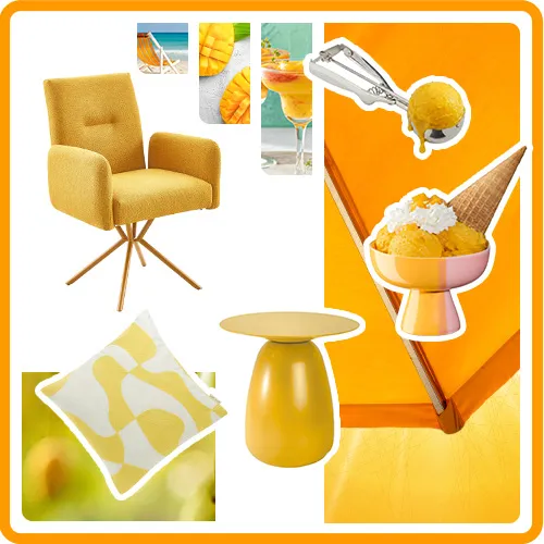 Produktcollage in Orange und Gelb-Tönen