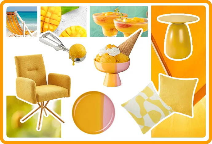Produktcollage in Orange und Gelb-Tönen