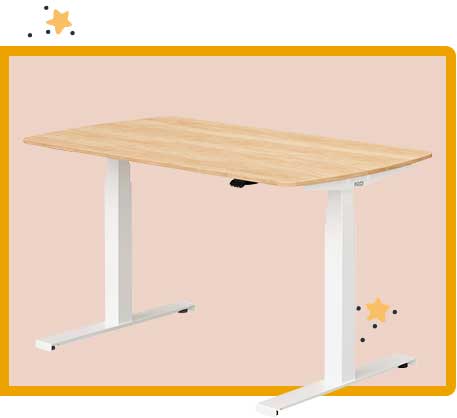 Höhenverstellbarer Schreibtisch mit Tischplatte aus Holz und schwarzem Metallgestell