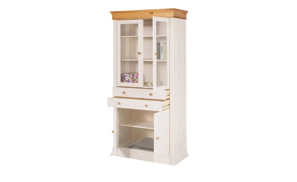 Vitrine Kiefer Weiß / Kiefer antikfarben Möbel Kraft