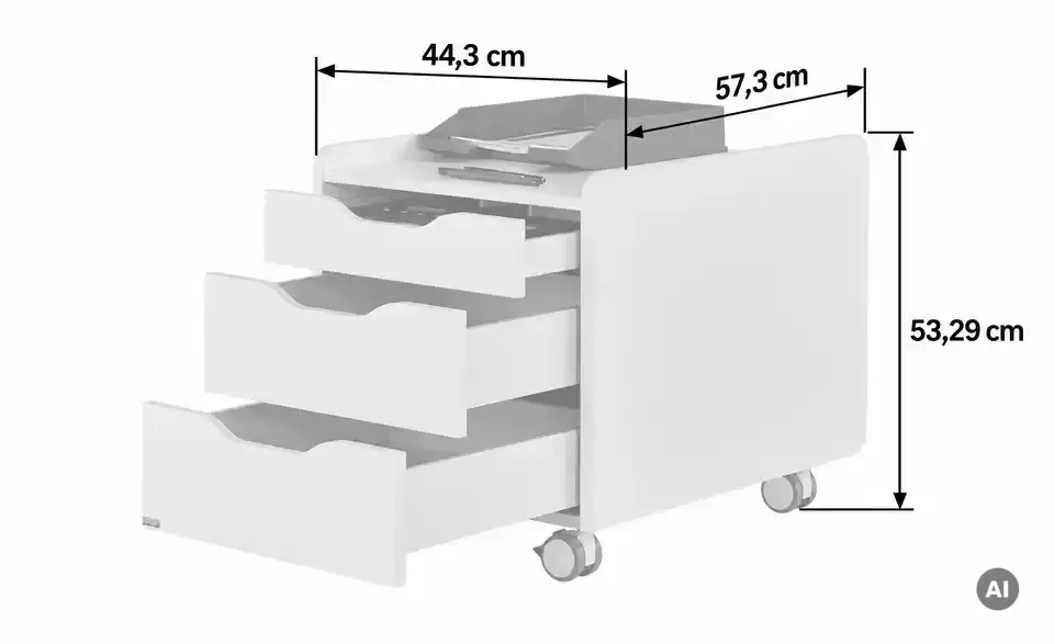 PAIDI Rollcontainer, Bemaßung