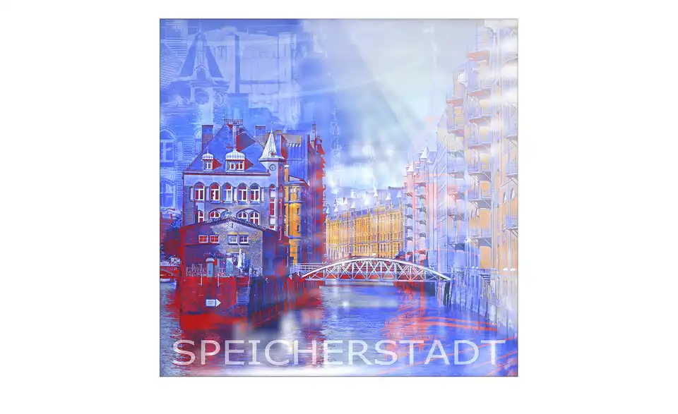 Glasbild "Speicherstadt II", Frontansicht