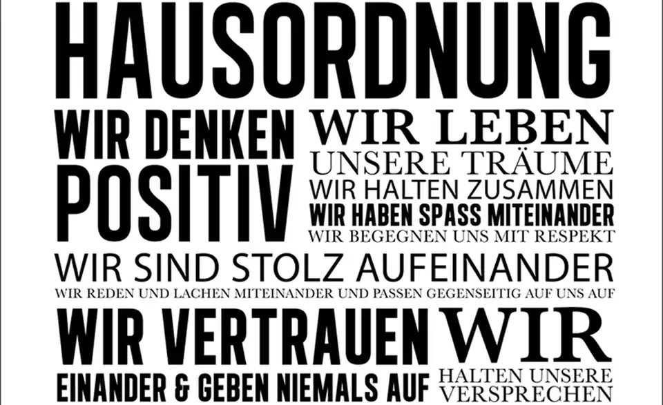 Kunstleinwand 60x80cm "Hausordnung II", Frontansicht