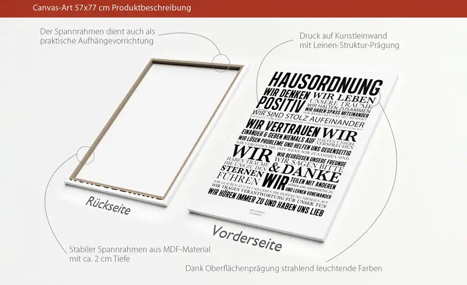 Kunstleinwand 60x80cm "Hausordnung II", in Wohnsituation