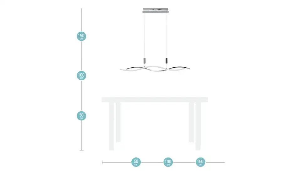 KHG LED-Pendelleuchte, chrom `Wavy´, Bemaßung