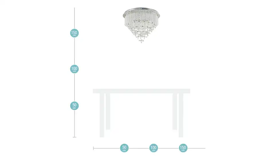 KHG LED-Kristalldeckenleuchte 10-flammig, Bemaßung