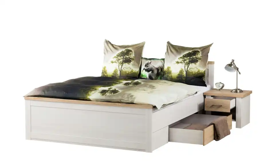 Bett mit 2 Nachtkommoden, geöffnet