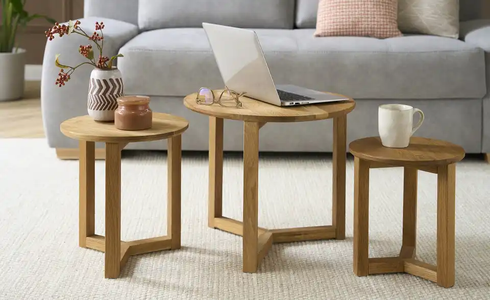 Couchtisch 3er Set Massivholz, Frontansicht