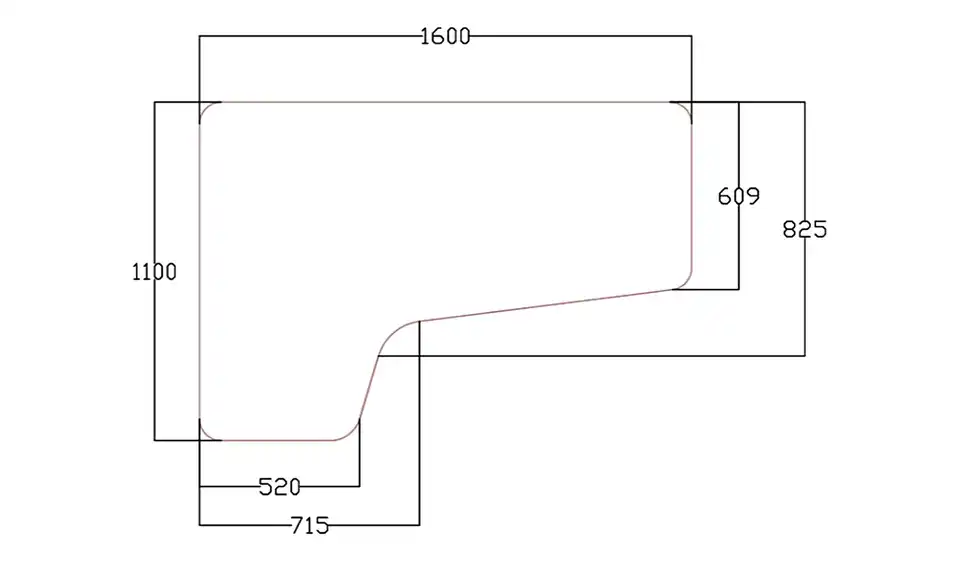 Eckschreibtisch, Bemaßung