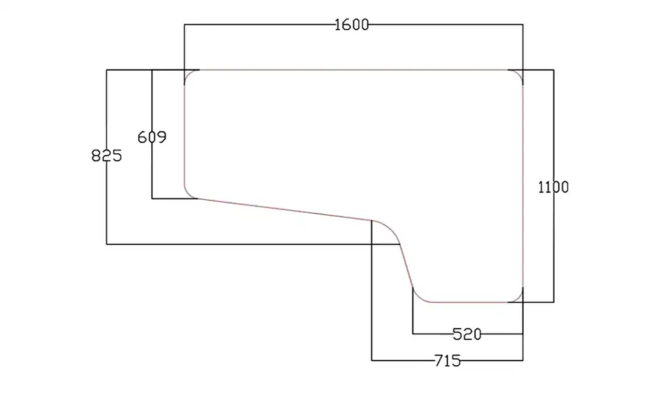 Eckschreibtisch, Bemaßung