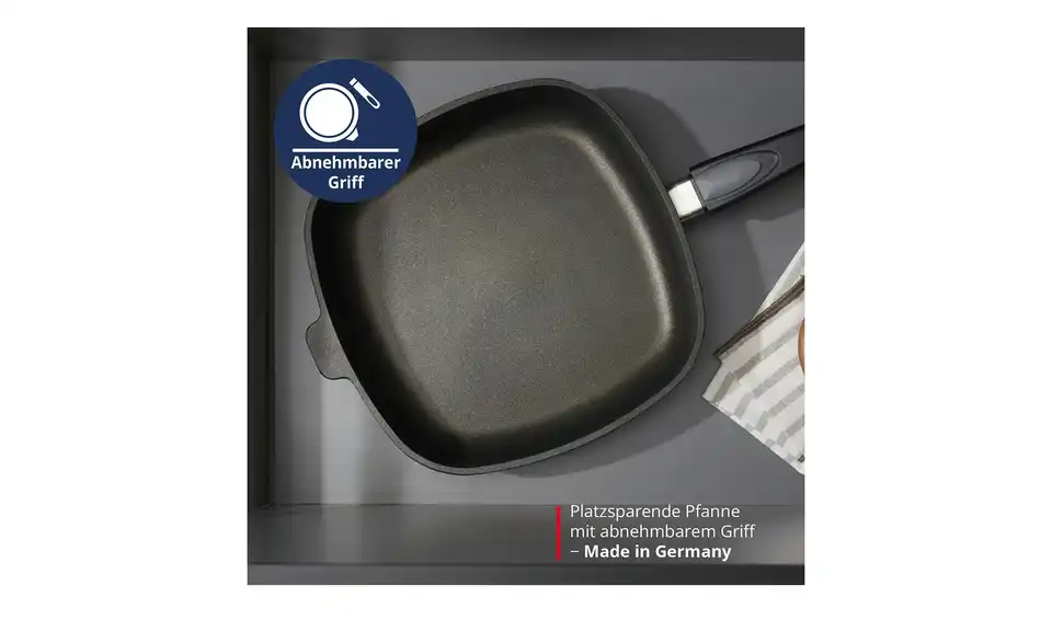 Meisterkoch Pfanne rechteckig 28 cm Titanium, Bild mit Text