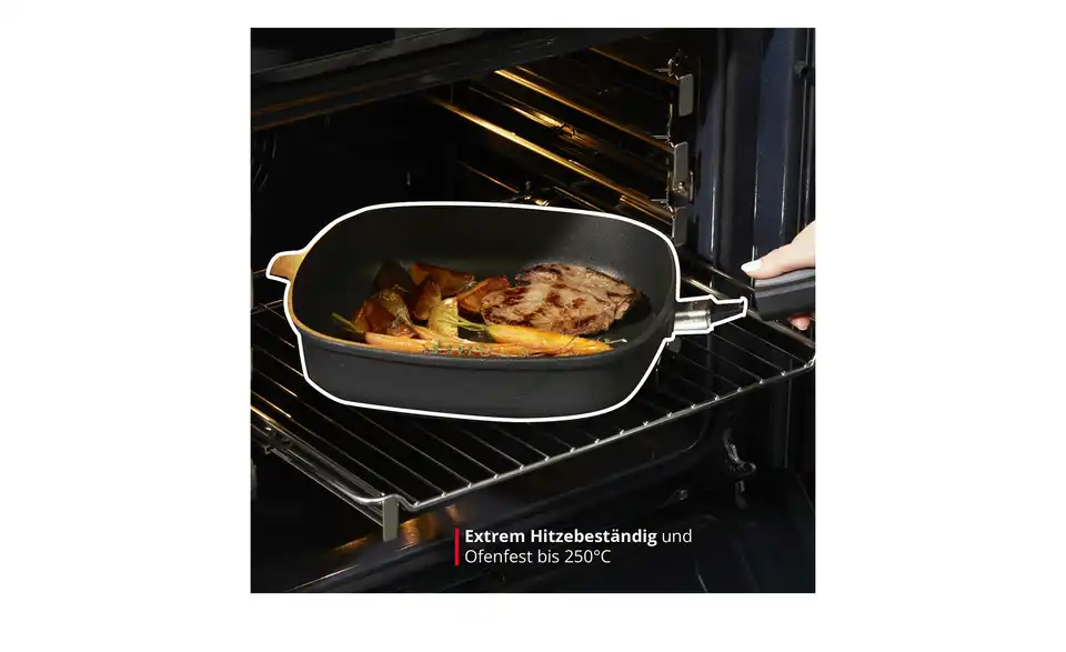 Meisterkoch Pfanne rechteckig 28 cm Titanium, Bild mit Text