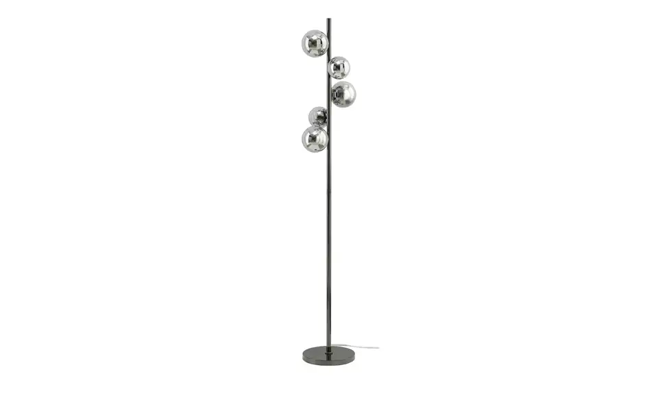 Meisterleuchten Stehleuchte, 5-flammig, schwarzchrom,Rauchglas, Frontansicht