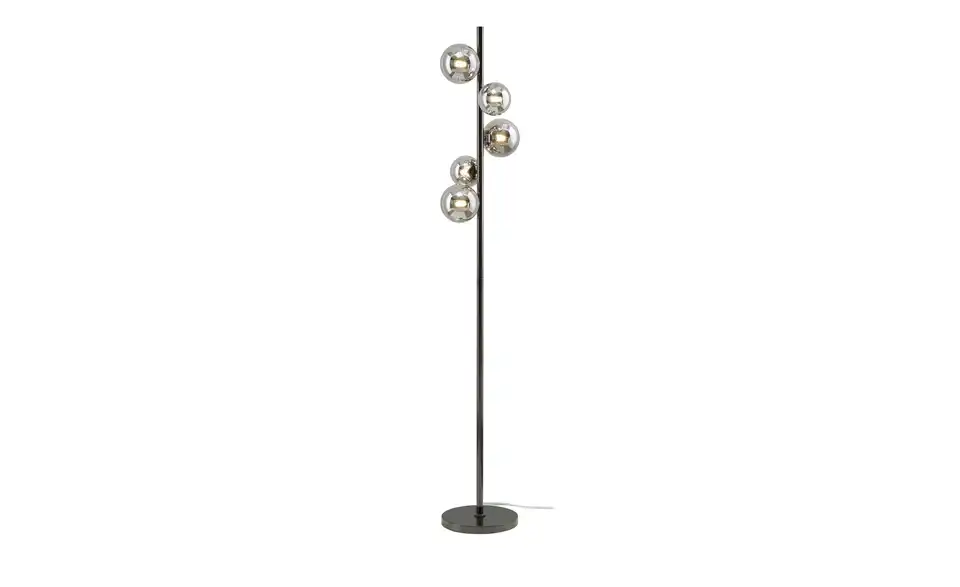 Meisterleuchten Stehleuchte, 5-flammig, schwarzchrom,Rauchglas, Frontansicht