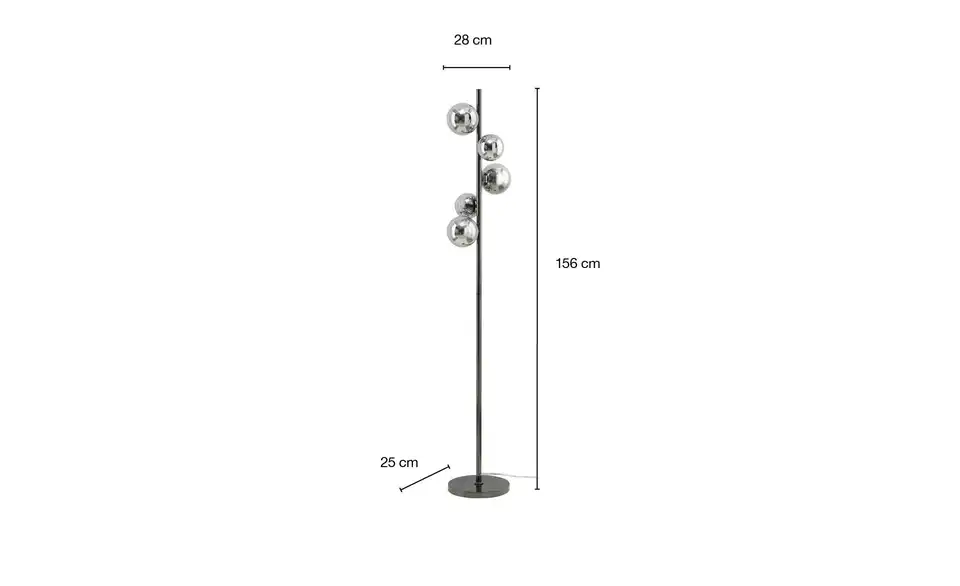 Meisterleuchten Stehleuchte, 5-flammig, schwarzchrom,Rauchglas, Bemaßung