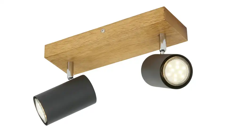 Trio Deckenspot, 2-flammig, schwarz / Eiche, Beleuchtet