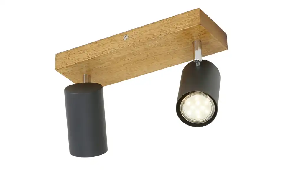 Trio Deckenspot, 2-flammig, schwarz / Eiche, Beleuchtet