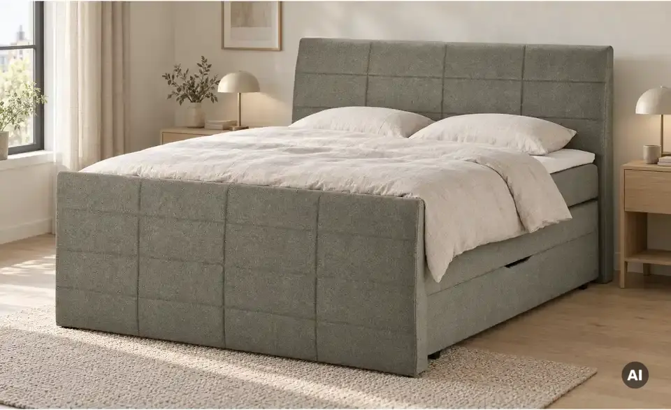 Boxspringbett mit Bettkasten und Topper, in Wohnsituation