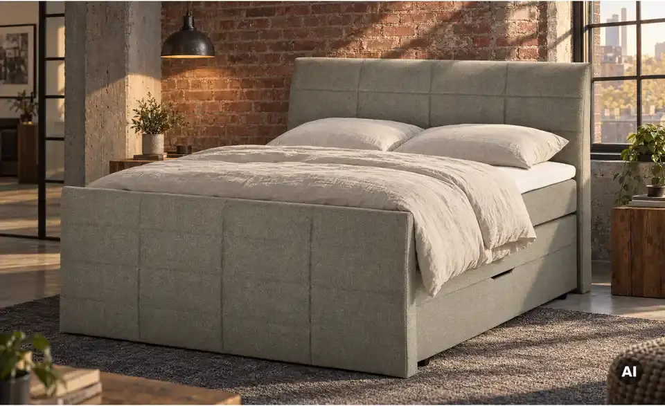 Boxspringbett mit Bettkasten und Topper, in Wohnsituation