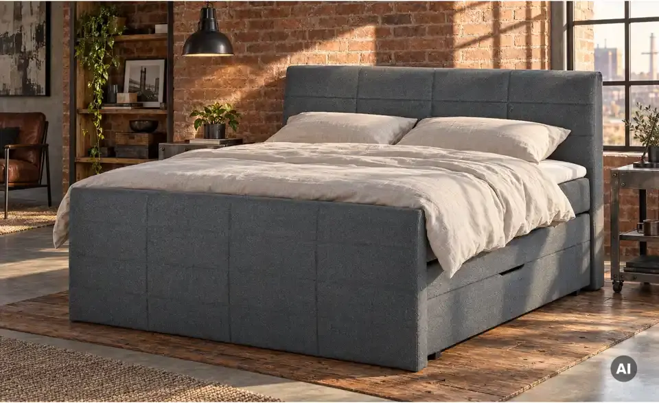 Boxspringbett mit Bettkasten und Topper, in Wohnsituation