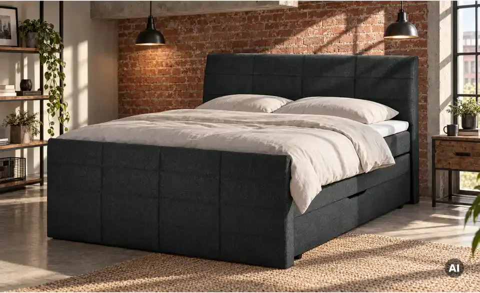 Boxspringbett mit Bettkasten und Topper, in Wohnsituation