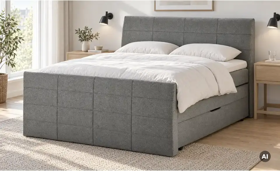 Boxspringbett mit Bettkasten und Topper, in Wohnsituation