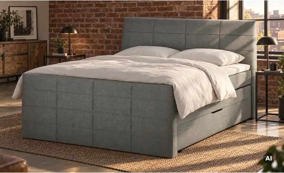 Boxspringbett mit Bettkasten und Topper, in Wohnsituation