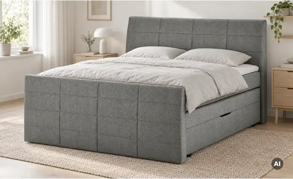 Boxspringbett mit Bettkasten und Topper, in Wohnsituation