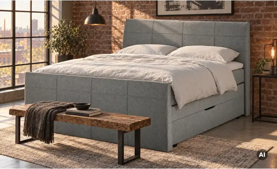 Boxspringbett mit Bettkasten und Topper, in Wohnsituation