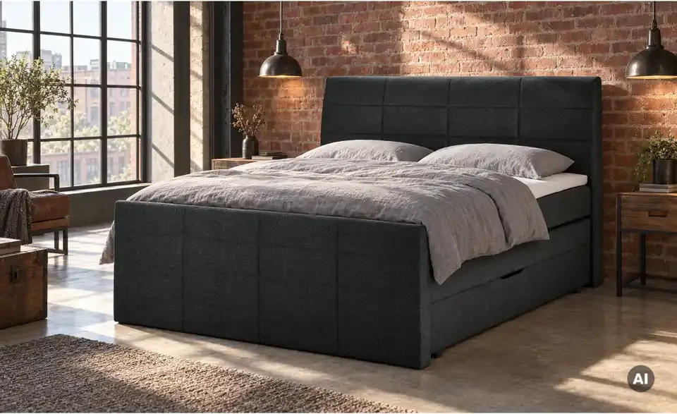 Boxspringbett mit Bettkasten und Topper, in Wohnsituation