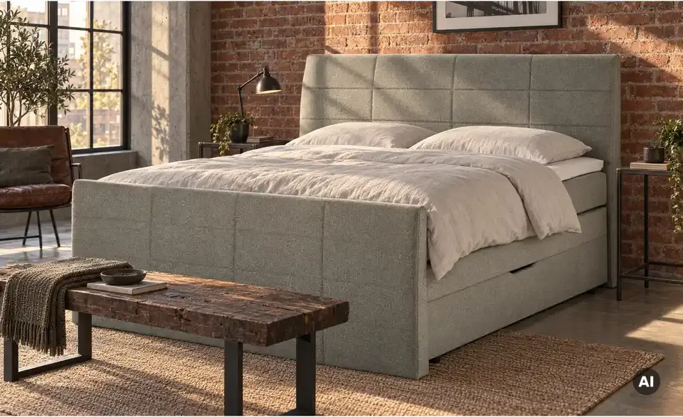 Boxspringbett mit Bettkasten und Topper, in Wohnsituation