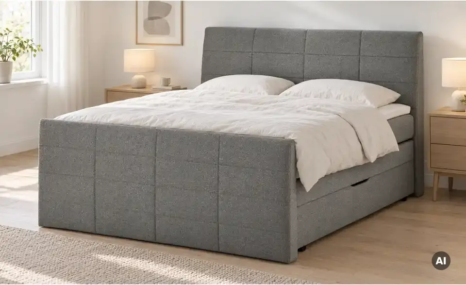 Boxspringbett mit Bettkasten und Topper, in Wohnsituation