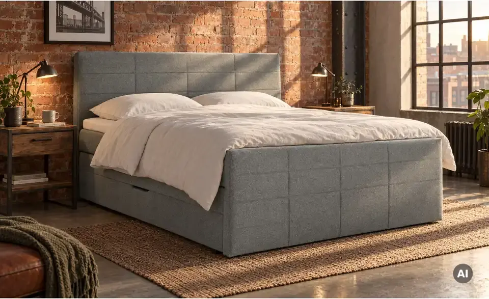 Boxspringbett mit Bettkasten und Topper, in Wohnsituation