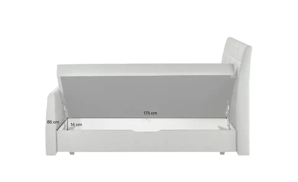 Boxspringbett mit Bettkasten und Topper, Bemaßung