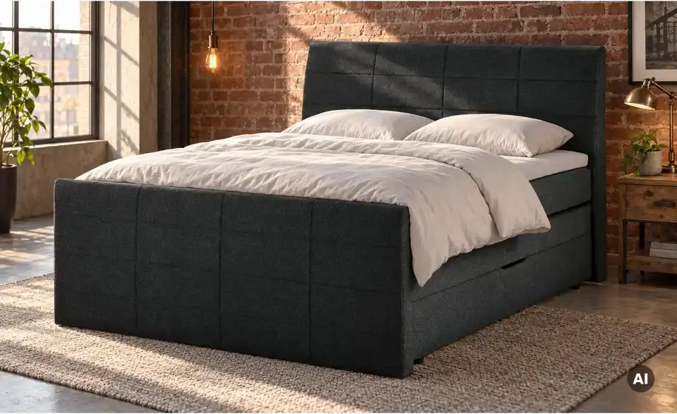 Boxspringbett mit Bettkasten und Topper, in Wohnsituation