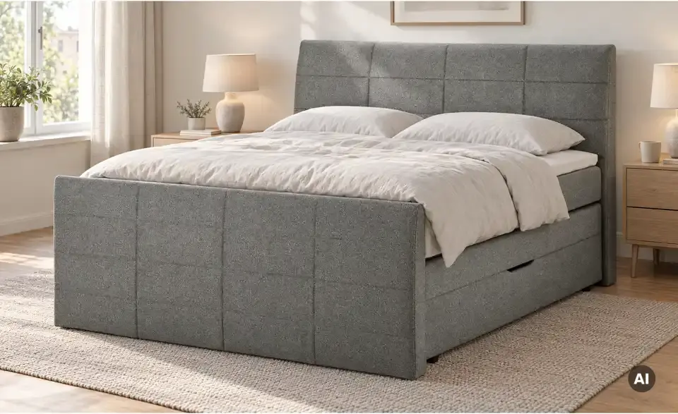 Boxspringbett mit Bettkasten und Topper, in Wohnsituation