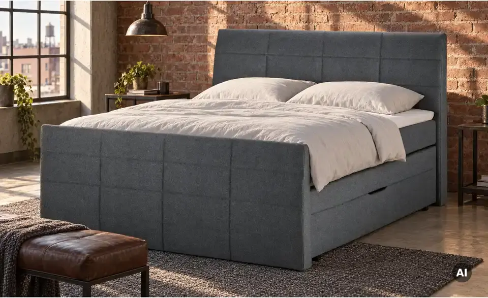 Boxspringbett mit Bettkasten und Topper, in Wohnsituation