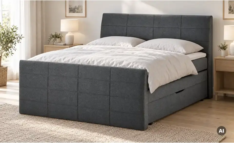 Boxspringbett mit Bettkasten und Topper, in Wohnsituation