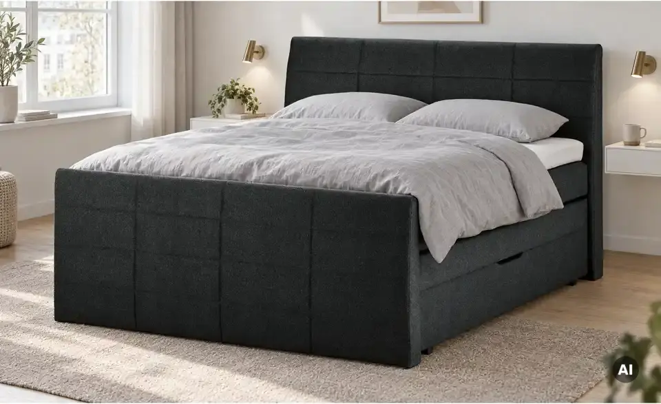 Boxspringbett mit Bettkasten und Topper, in Wohnsituation