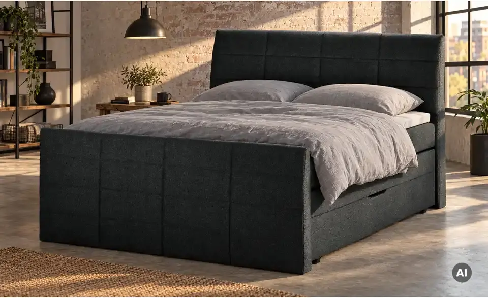 Boxspringbett mit Bettkasten und Topper, in Wohnsituation