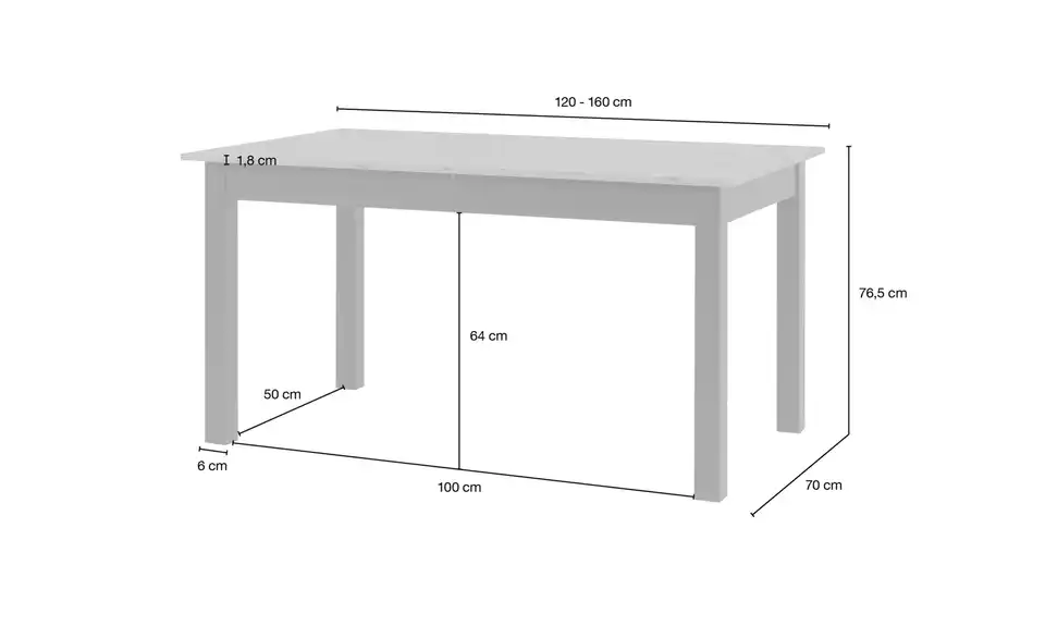 smart Ausziehbarer Esstisch Ben in verschiedenen Größen, Bemaßung