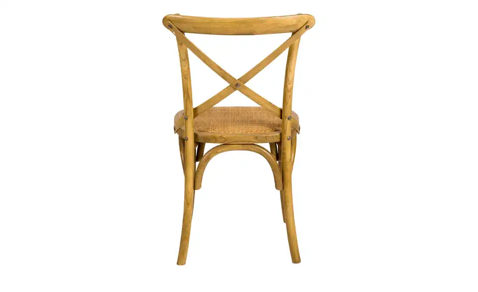 Holz-Stuhl mit Rattan-Sitzfläche in Antikoptik, Rückansicht