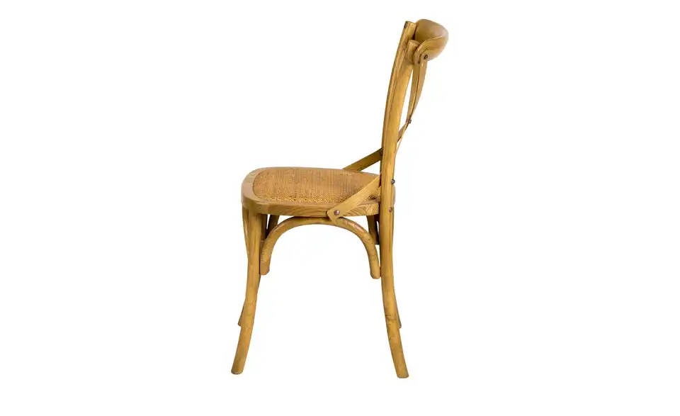 Holz-Stuhl mit Rattan-Sitzfläche in Antikoptik, Profilansicht