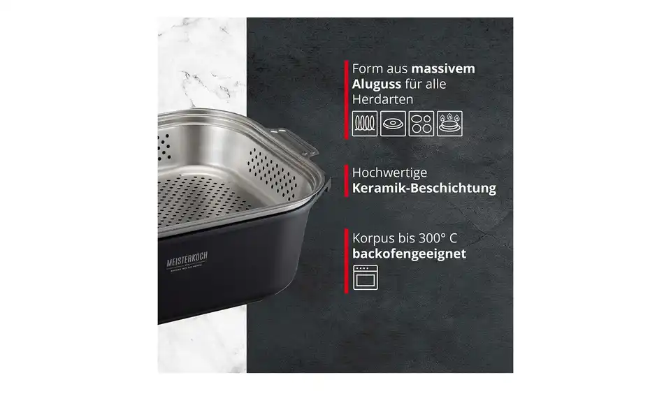 Meisterkoch Aluguss-Bräter, 3-teilig GUSTUS, Bild mit Text