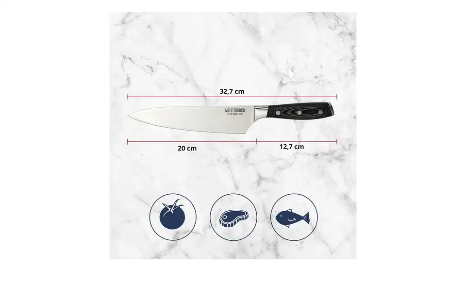Meisterkoch Kochmesser 20 cm PRIMUS, Bild mit Text