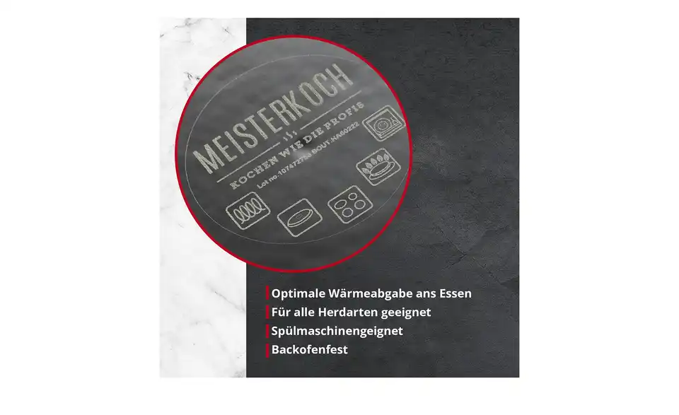 Meisterkoch Gusseisen-Wok mit Deckel OPUS, Bild mit Text